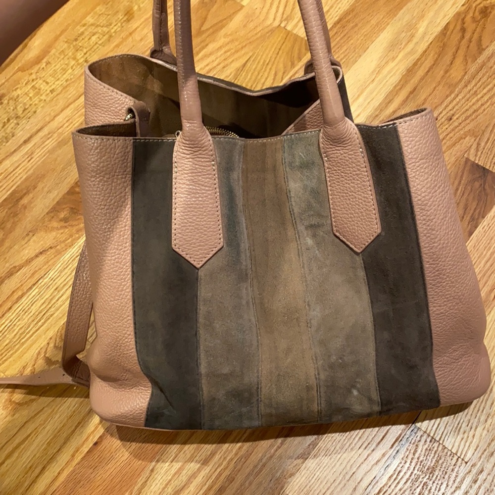 Pink Italian handbag with leather and suede detailing